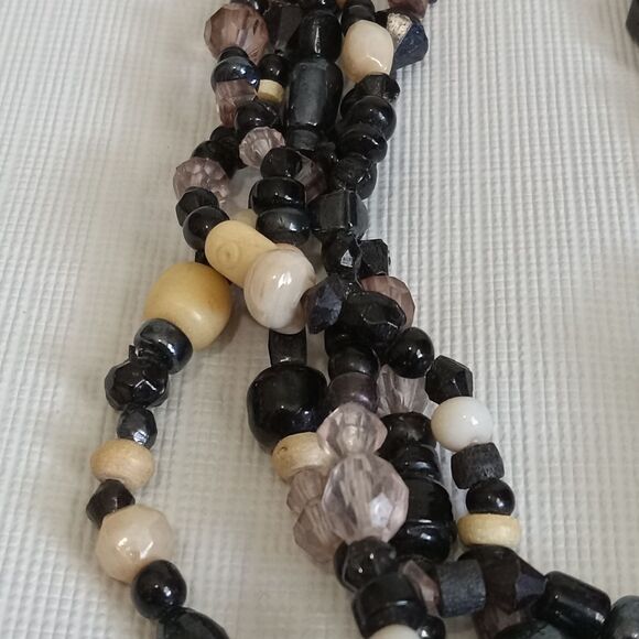 Black & Brown Assorted Beads Adjustable Multi-Strand Layered Statement Necklace - Picture 5 of 12